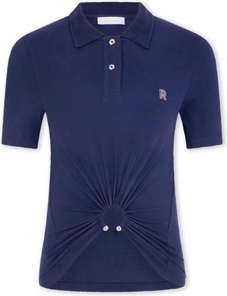 Paco Rabanne Polo shirt met Piercing-detail Monogram - Dames - Tops - Blauw - Maat: XS Katoen