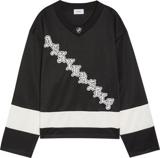Askyurself OG Logo-appliqu&eacute;d Panelled Cotton Hockey Jersey top - Black And White - XL