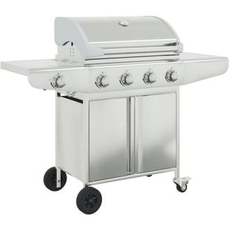 vidaXL Vidaxl - Griglia Barbecue a Gas con 5 Bruciatori Argento in Acciaio