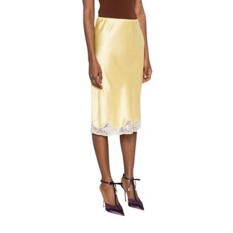 Saint Laurent Satijnen Midirok met Kantinzettingen - Dames - Rokken - Geel - Maat: XL Satijn