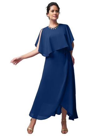 Jessica London Georgette Maxi Cape Sleeve Dress in Evening Blue at Nordstrom, Size 24