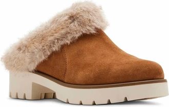 Blondo Womens Fur Trim Suede Mule In Tan