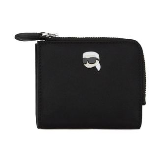 Karl Lagerfeld Accessoires, Dames, Zwart, ONE Size, Nylon, Ikon Nylon Pin Small Zip Wallet