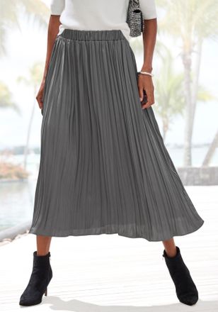 Lascana Maxirock LASCANA, Damen, Gr. 34, grau (anthrazit), Web, Obermaterial: 100% Polyester, unifarben, figurumspielend kn&ouml;chellang, R&ouml;cke Maxirock, mit Plis