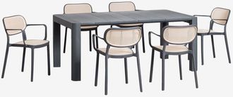 Sklum Set De Mesa Rectangular (180x100 Cm) Arnadine Y 6 Sillas De Jard&iacute;n Apilables Con Reposabrazos Omara Sklum