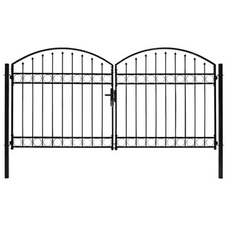 Berkfield Home Fence Gate Double Door with Arched Top Steel 300x125 cm Black