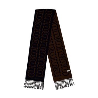 Ferragamo Gancini Jacquard Scarf in Espresso & Midnight Blue - male - Ferragamo - Winter Scarves - Brown - ONE SIZE - Accessories