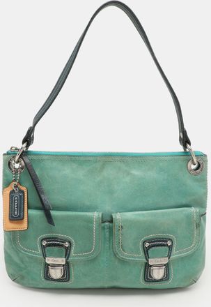 Coach Green/blue Leather Double Pocket Shoulder Bag