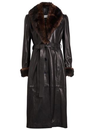 Nour Hammour Baez Fur-trim Leather Trench Coat - Black - 34 (UK6 / XS)