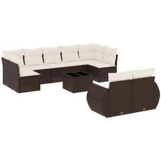 vidaXL Set De Sof&aacute;s De Jard&iacute;n 10 Pzas Y Cojines Rat&aacute;n Sint&eacute;tico Marr&oacute;n Vidaxl