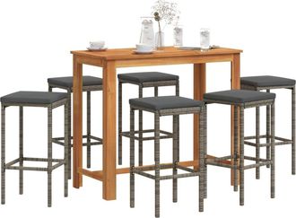 vidaXL Mesa Y Taburetes De Jard&iacute;n 7 Pzas Madera Acacia Rat&aacute;n Pe Gris Vidaxl