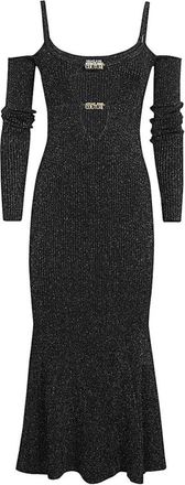 Versace Jeans Couture Geribbelde gebreide jurk met uitsparingen - Dames - Kleedjes - Zwart - L - Polyester - Kleedjes