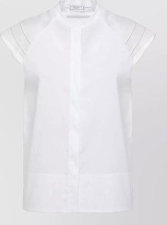PESERICO sleeveless cotton shirt sheer shoulder detail