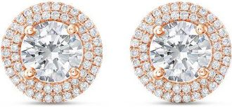 Diana M. Jewels 14kt rose gold lab grown round diamond halo earrings weighing 12.00 cts tw