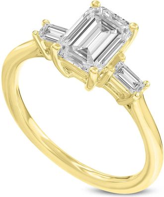 LuvMyJewelry Ophelia 14K Yellow Gold Emerald Cut & Baguette Lab Grown Diamond Three Stone Engagement Ring - 1.7 ctw