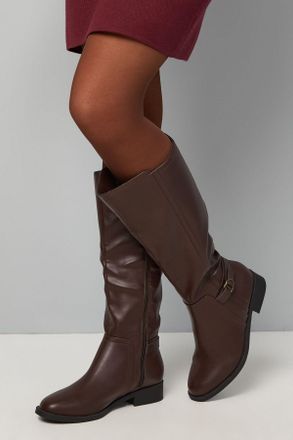 Good for the Sole Womens : Cranberry Wide fit Buckle Detail Riding Boots - Chocolate - Size 4 Wide Fit (UK Shoe)