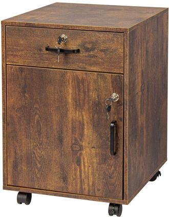 Relaxdays Relaxdays mobile pedestal, drawer & door, H x W x D: 57 x 40 x 40 cm, lockable filing cabinet on castors, vintage brown