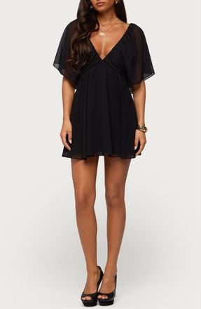 Edikted Rosalee Chiffon Babydoll Minidress in Black at Nordstrom, Size X-Small