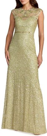 Mac Duggal Embellished High Neck Cap Sleeve Gown in Fern at Nordstrom, Size 14