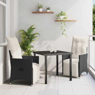 vidaXL Conjunto De Comedor De Jard&iacute;n Con Coj&iacute;n 3 Pcs Negro Polirat&aacute;n Vidaxl