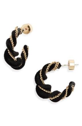 Nordstrom Velvet Chain Hoop Earrings in Black- Gold at Nordstrom Rack