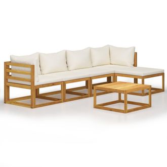 vidaXL Muebles De Jard&iacute;n 6 Pzas Cojines Crema Madera Maciza De Acacia Vidaxl
