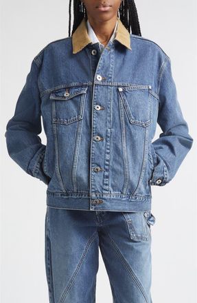 J.W.Anderson Corduroy Collar Denim Trucker Jacket in Mid Blue at Nordstrom, Size Xx-Small