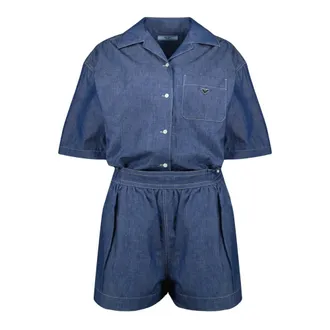 Prada Chambray Jumpsuit - female - Prada - Playsuits - Blue - S - Jumpsuits & Playsuits