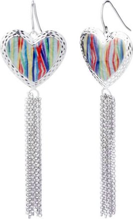 Gold & Honey Womens Heart Tassel Earrings In Tie-Dye