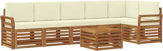 vidaXL Conjunto De Sof&aacute;s De Exterior 7 Uds. Natural Y Crema Poli&eacute;ster Vidaxl