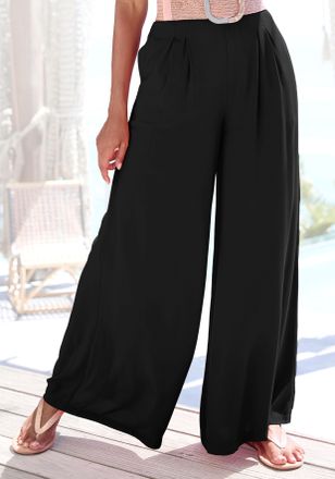 Buffalo Palazzohose BUFFALO, Damen, Gr. 34, N-Gr, schwarz, Web, Obermaterial: 100% Viskose, unifarben, figurumspielend kn&ouml;chellang, Hosen Palazzohose, mit Sei