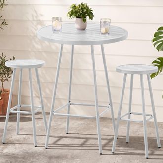 Best Choice Products 3-Piece Steel Patio Bar Height Round Bistro Set w/ Backless Stools, Slatted Design