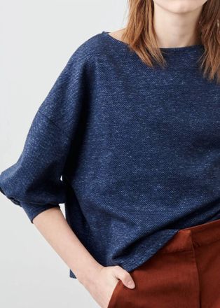Sessun Kuti Oversized Jacquard Knit Sweater Top In Blue