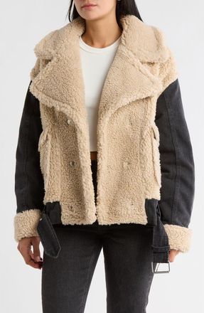 Blank NYC Oversize Faux Shearling & Black Denim Jacket in Hitch Hiker at Nordstrom Rack, Size X-Small