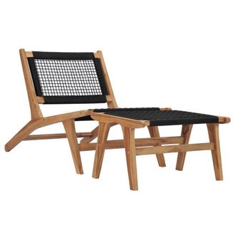 Berkfield Home Sun Lounger with Footrest Solid Teak Wood & Rope in Brown