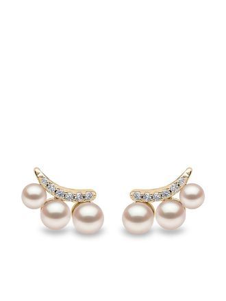 Yoko London 18kt yellow gold diamond Akoya pearl Sleek stud earrings - women - 18kt Yellow Gold/Diamond/Pearl - One Size