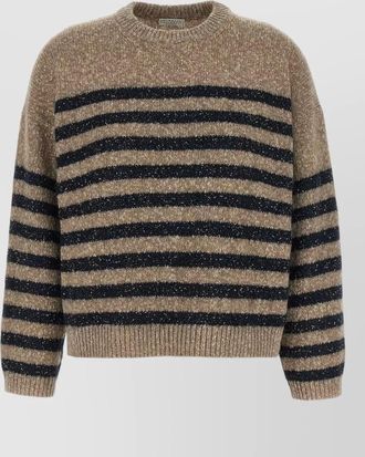 Brunello Cucinelli cashmere wool striped crew neck long sleeve sweater