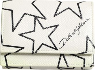 Dolce & Gabbana White Leather Trifold DG Star Print Card Holder Mens Wallet (Pre-Owned)