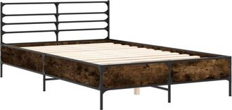 vidaXL Vidaxl - Estructura cama madera ingeniería metal roble ahumado 120x200cm