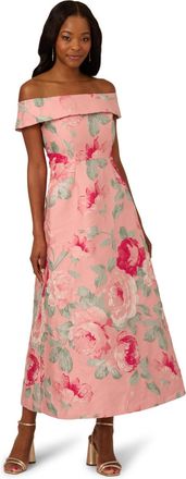Adrianna Papell Womens Off Shoulder Jacquard Dress - Pink - Size 12 UK