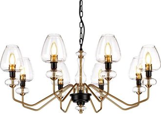 Netlighting Armand 8 Light Chandelier Aged Brass Glass Shade