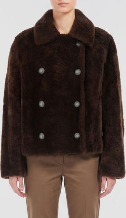 Brunello Cucinelli Cappotto corto doppiopetto in shearling con collo classico