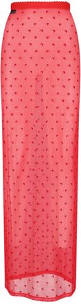 Marine Serre Red Moonogram Sheer Mesh Midi Skirt