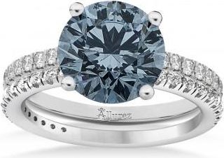 Allurez Gray Spinel & Diamond Round-Set Semi-Eternity Bridal Set 18k White Gold (2.42ct)