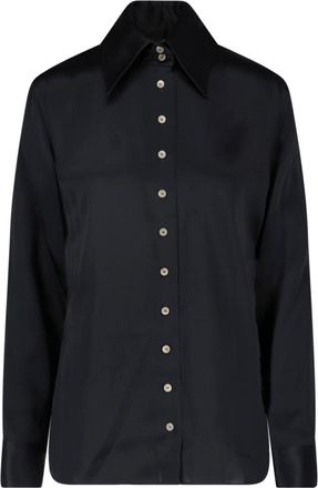 Khaite Ivy Black Pointed Collar Satin Shirt