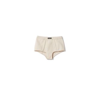 Miu Miu Garment-dyed Ribbed Boxer Shorts, Woman, Natural, Size XS