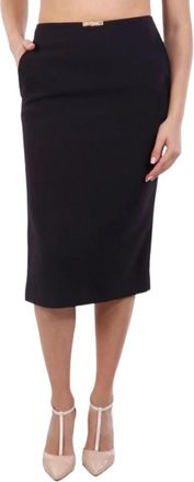 Elisabetta Franchi Go-122-52E2-V300 Midi Rok - Dames - Midirokken - Zwart - L - Leer - Rokken