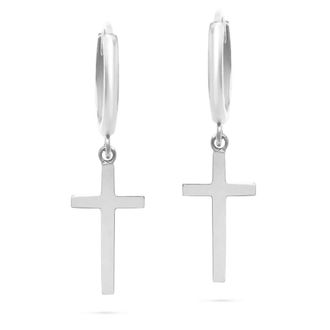 MAX + STONE 10k Yellow or White Gold Small Huggie Hoop Earrings with Dangle Cross