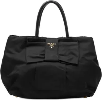Prada Pre-owned Handbags, female, Black, Size: ONE SIZE Pre-owned Nylon Bow Tote