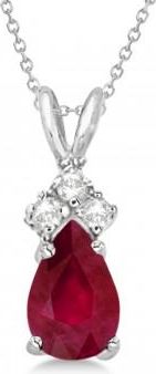 Allurez Pear Lab Ruby & Lab Grown Diamond Solitaire Pendant Necklace 14k White Gold (0.75ct)
